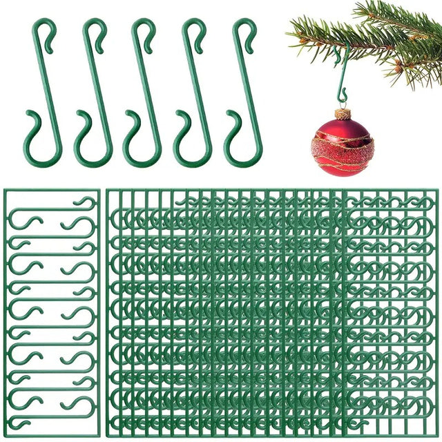 Set of 60 Green Plastic Christmas Ornaments Hooks Hangers 1.8 Inches in Gold color