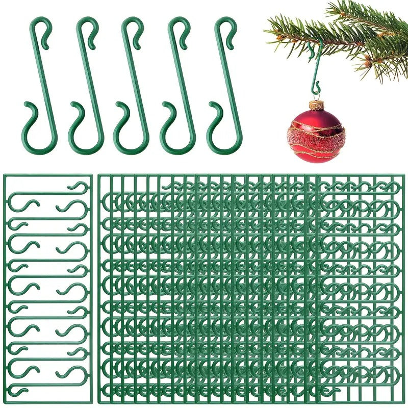 Set of 60 Green Plastic Christmas Ornaments Hooks Hangers 1.8 Inches in Gold color