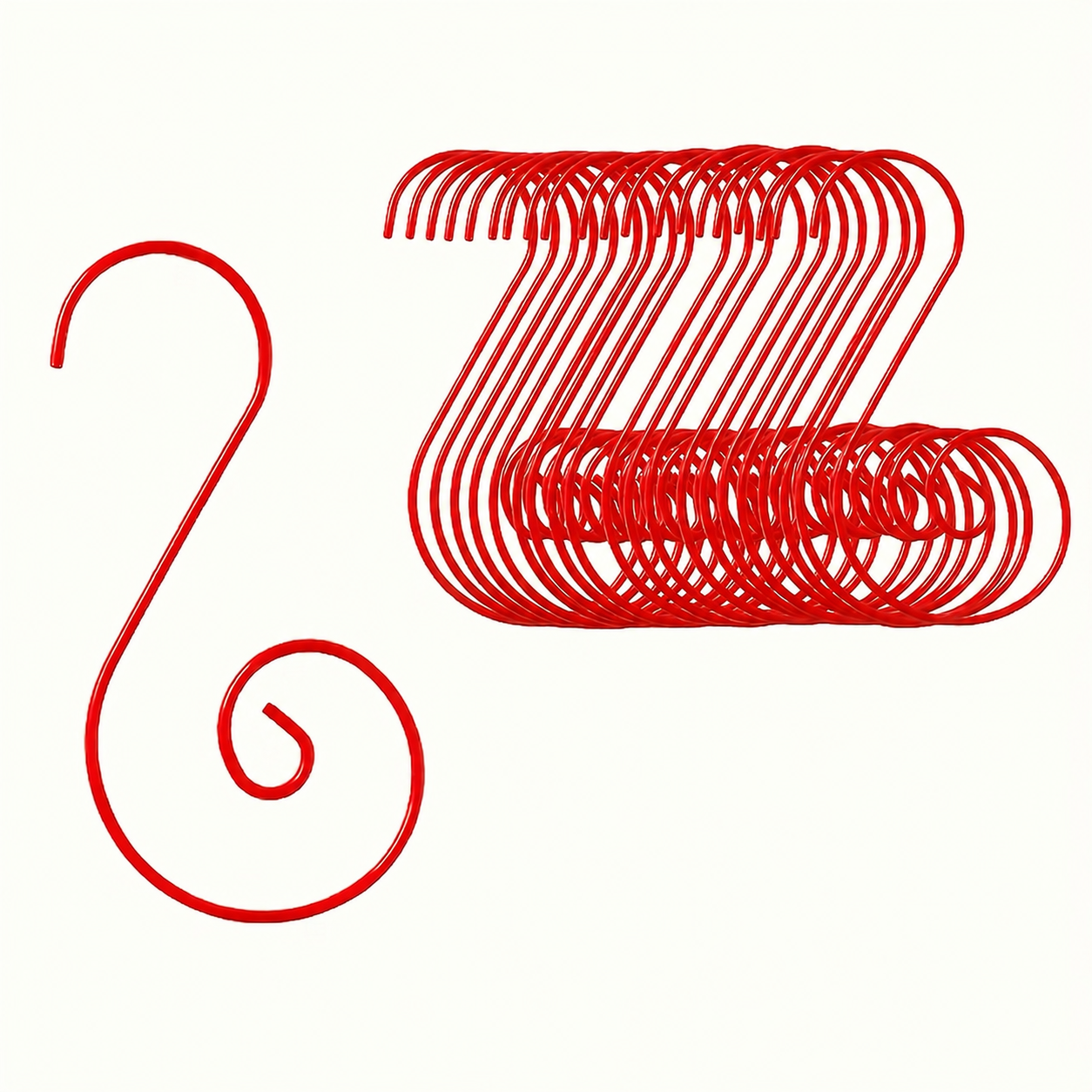 Set of 20 Red Metal Wire Spiral Christmas Ornaments Hooks Hangers S-Shaped 1.96 Inches in Red color