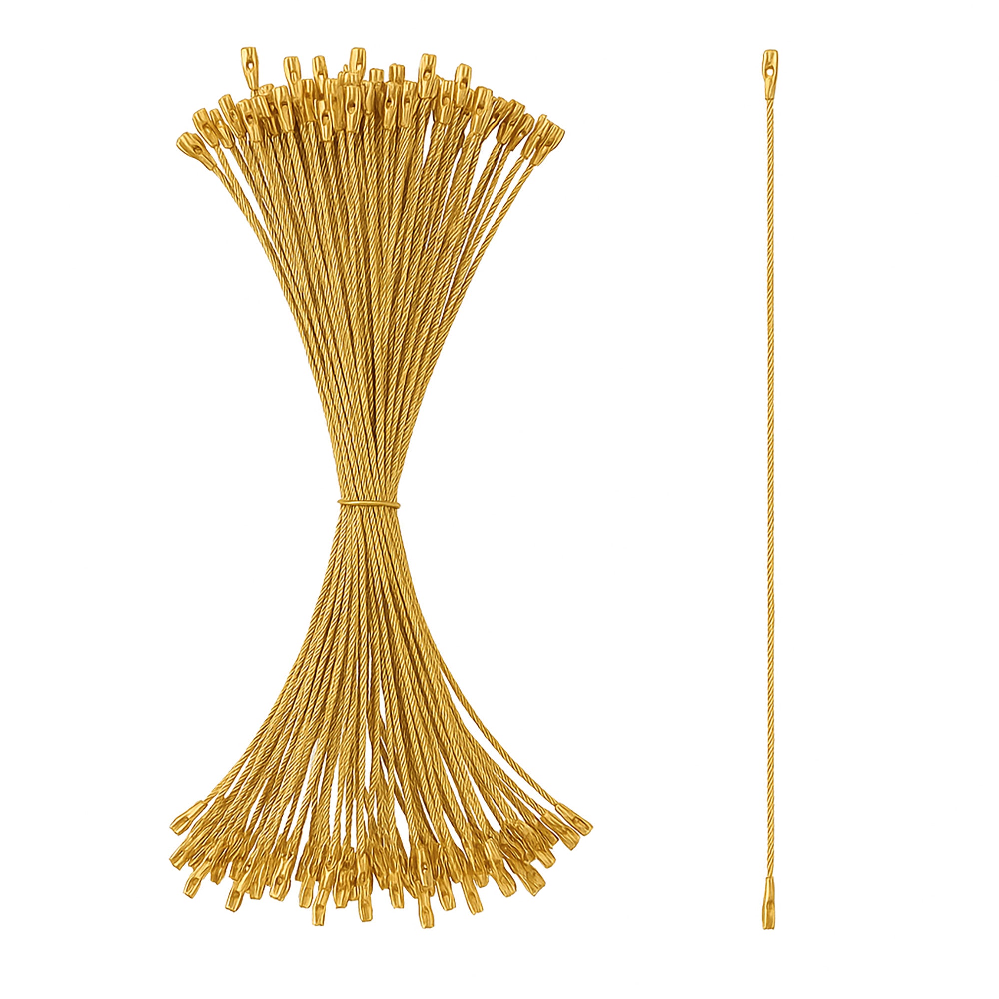 Set of 100 Gold Christmas Ornaments Cords Strings Hangers 7.9 Inches in Gold color