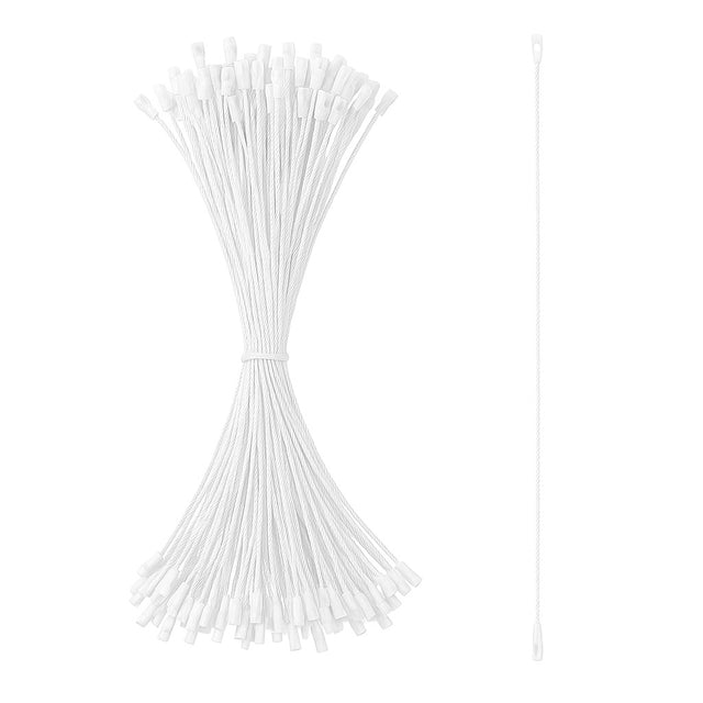 Set of 100 White Christmas Ornaments Cords Strings Hangers 7.9 Inches in White color