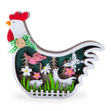 Chicken Shape Spring Garden with Butterflies and Chicks Wooden Figurine in Multi color