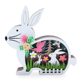 Bunny Shape Spring Garden with Butterflies Wooden Figurine in Multi color