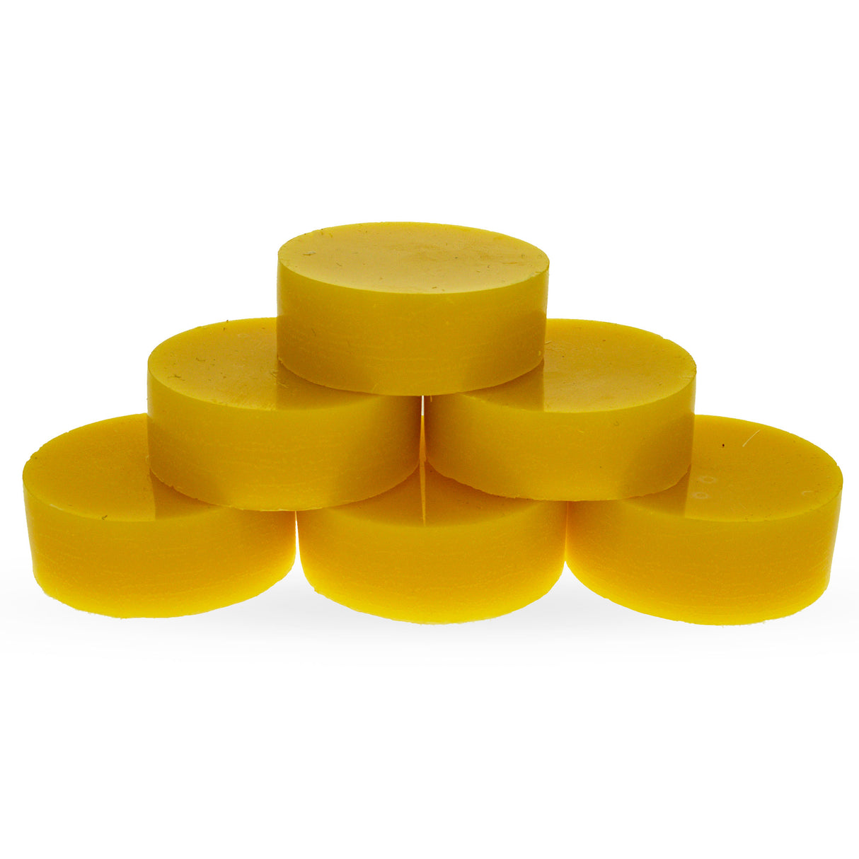 Set of 6 Yellow Triple Filtered Circle Beeswaxes 4.8 oz in Yellow color, Round shape