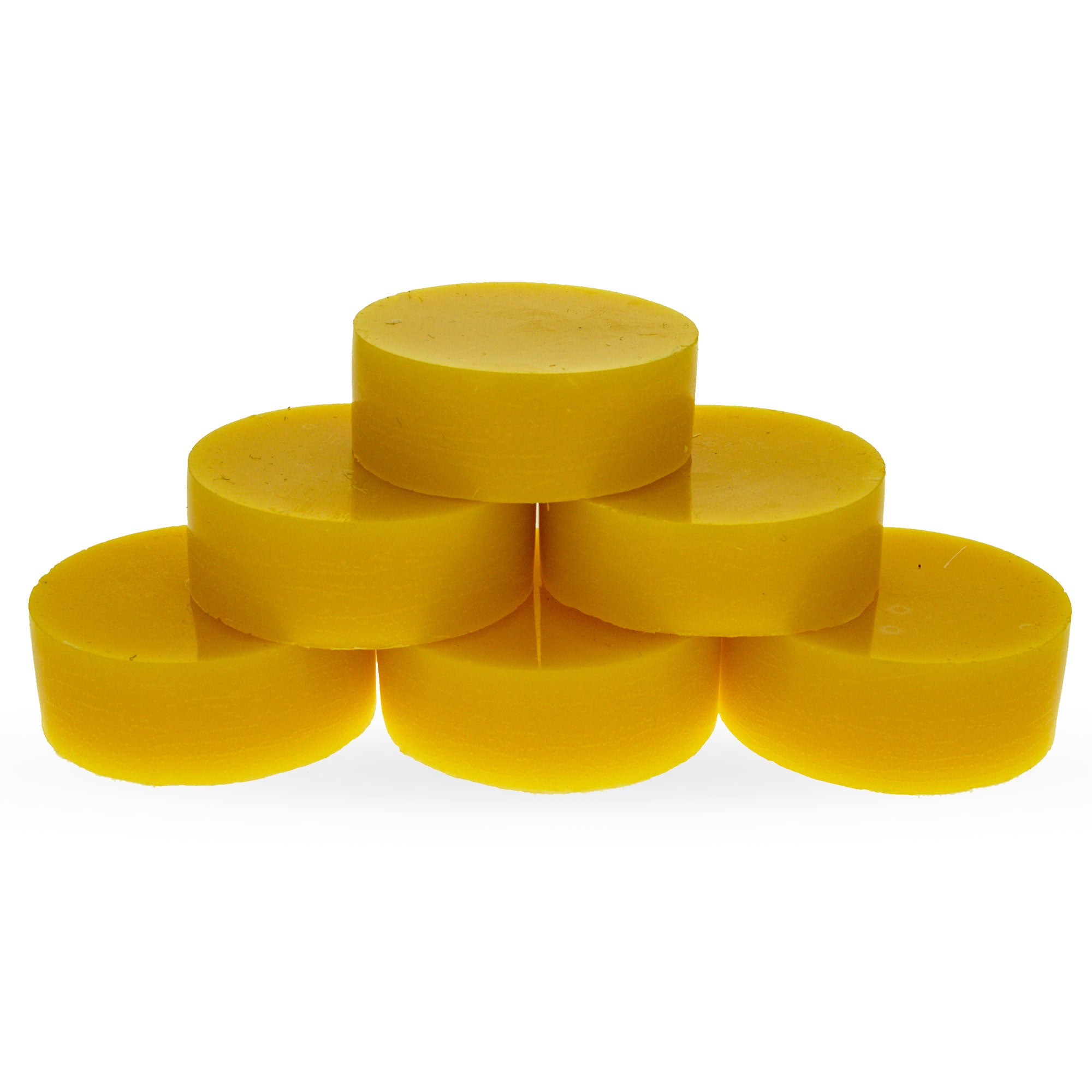 Set of 6 Yellow Color Triple Filtered Circle Beeswaxes 4.8 oz in Yellow color Round