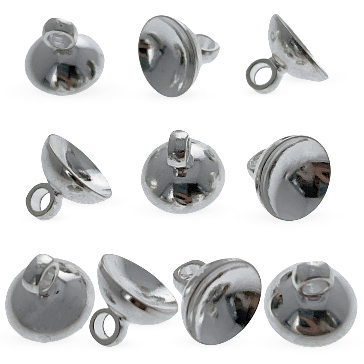 10 Silver Tone Metal Ornament Caps - Egg Top Findings, End Caps in Silver color, Round shape