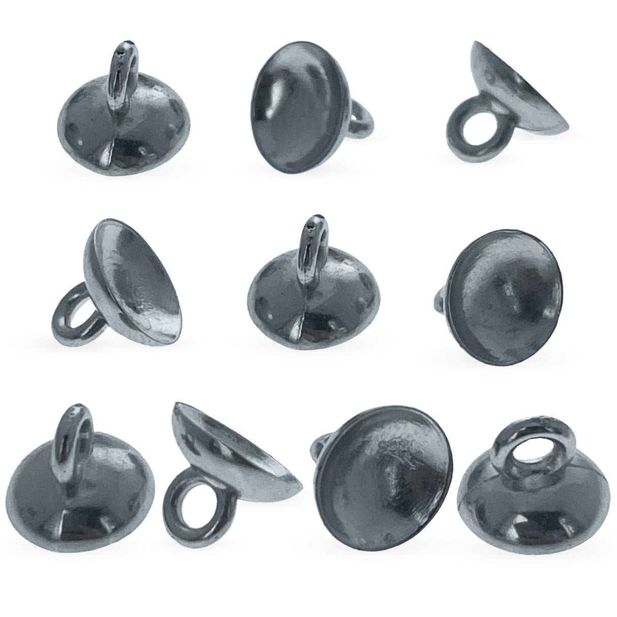 10 Silver Tone Plastic Ornament Caps - Egg Top Findings, End Caps in Silver color, Round shape