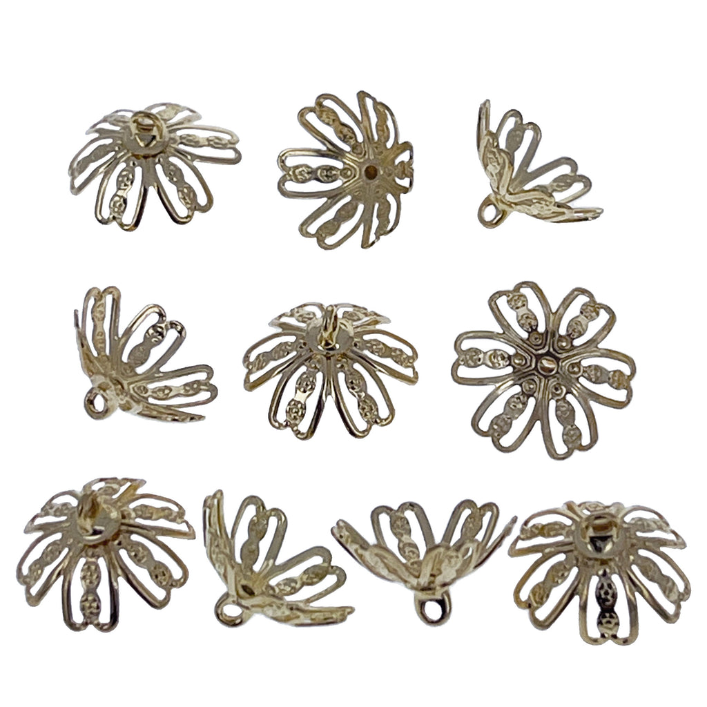 10 Large Gold Tone Metal Ornament Caps - Ball or Egg Top Findings, End Caps 0.59 Inches in Gold color Round