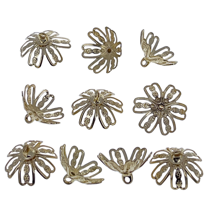 10 Large Gold Tone Metal Ornament Caps - Ball or Egg Top Findings, End Caps 0.59 Inches in Gold color Round