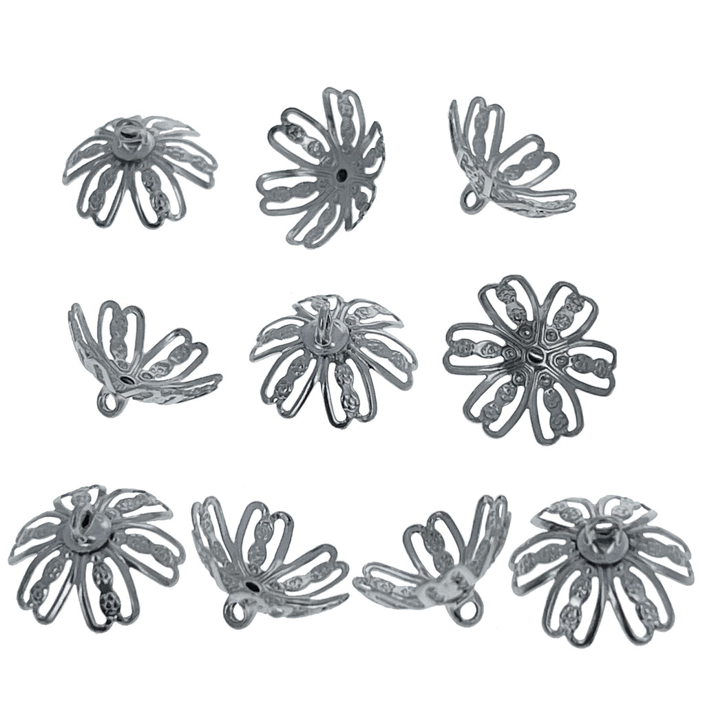 10 Large Silver Tone Metal Ornament Caps - Ball or Egg Top Findings, End Caps 0.59 Inches in Silver color Round