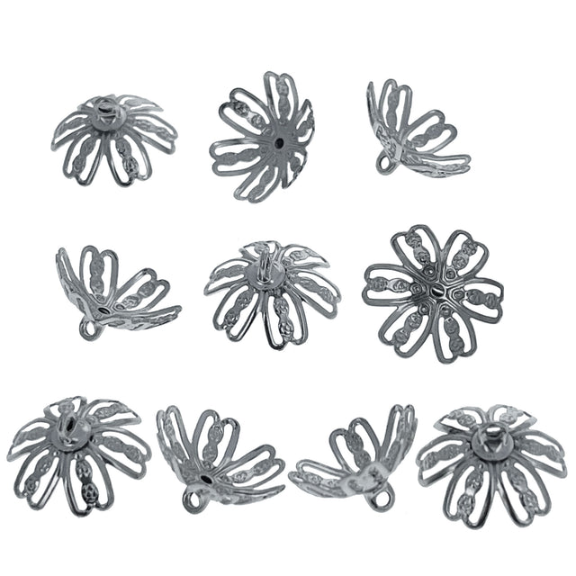 10 Large Silver Tone Metal Ornament Caps - Ball or Egg Top Findings, End Caps 0.59 Inches in Silver color Round
