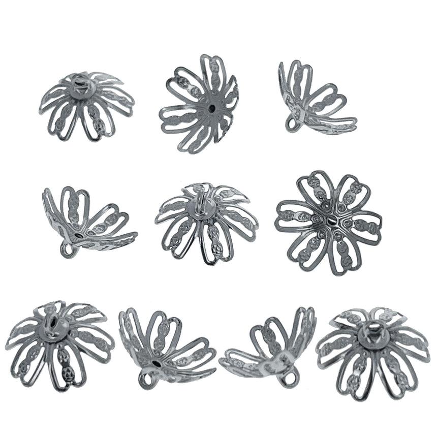 10 Large Silver Tone Metal Ornament Caps - Ball or Egg Top Findings, End Caps 0.59 Inches in Silver color Round