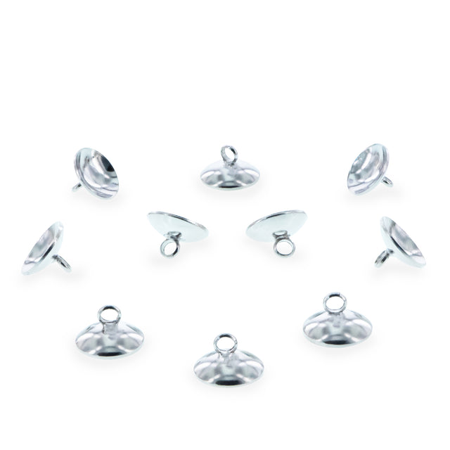10 Bell-Top Silver Brass Metal Ornament Caps Ball or Egg Top Findings, End Caps 0.39 Inches (10 mm) in Silver color