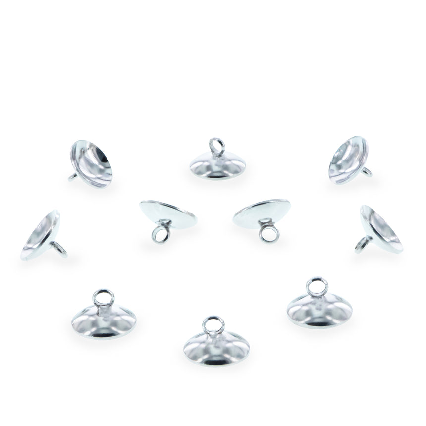 10 Bell-Top Silver Brass Metal Ornament Caps Ball or Egg Top Findings, End Caps 0.39 Inches (10 mm) in Silver color