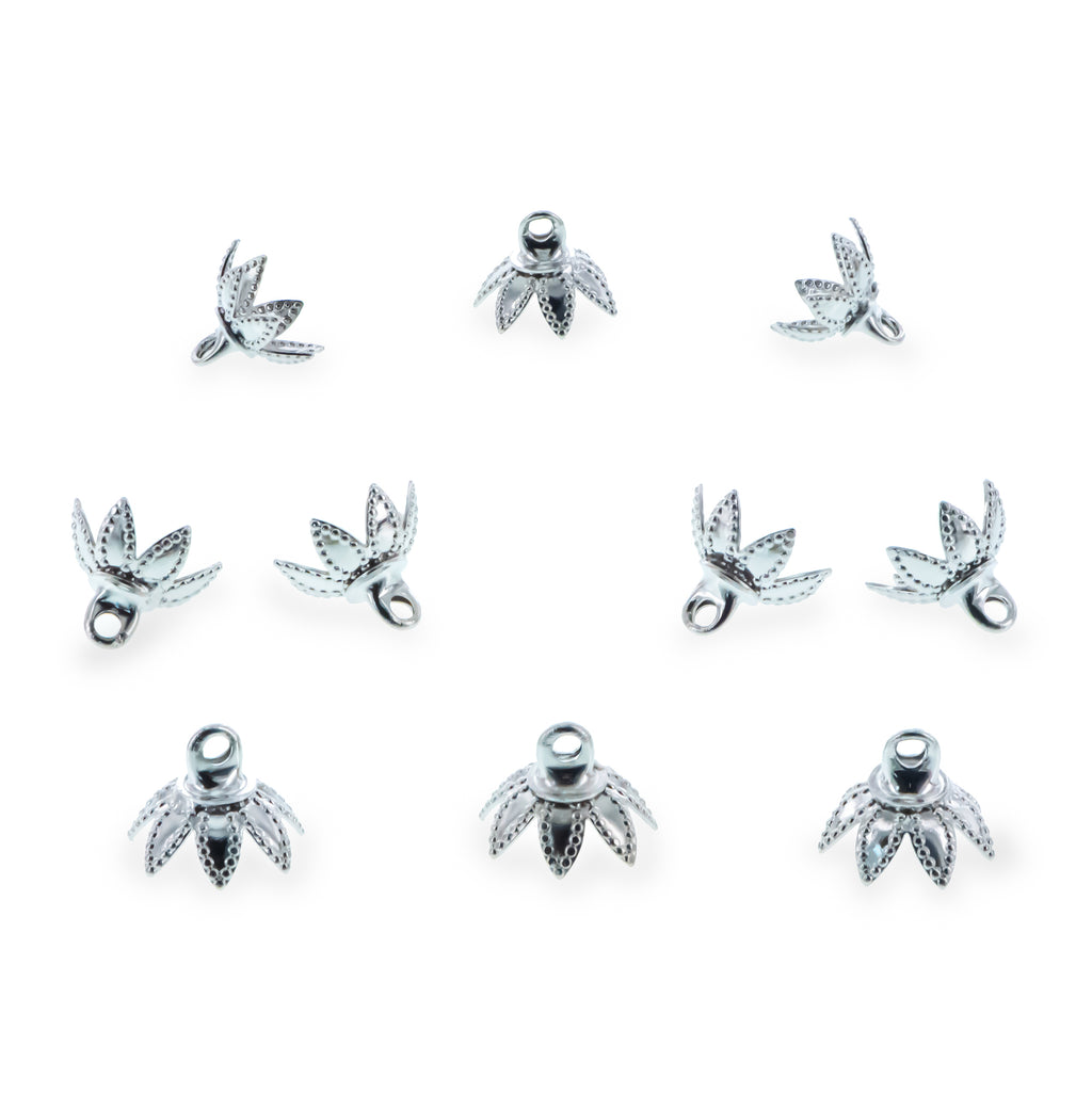 10 Filigree Petal Silver Tone Brass Metal Ornament Caps - Ball or Egg Top Findings, End Caps 0.35 Inches (9 mm) in Silver color