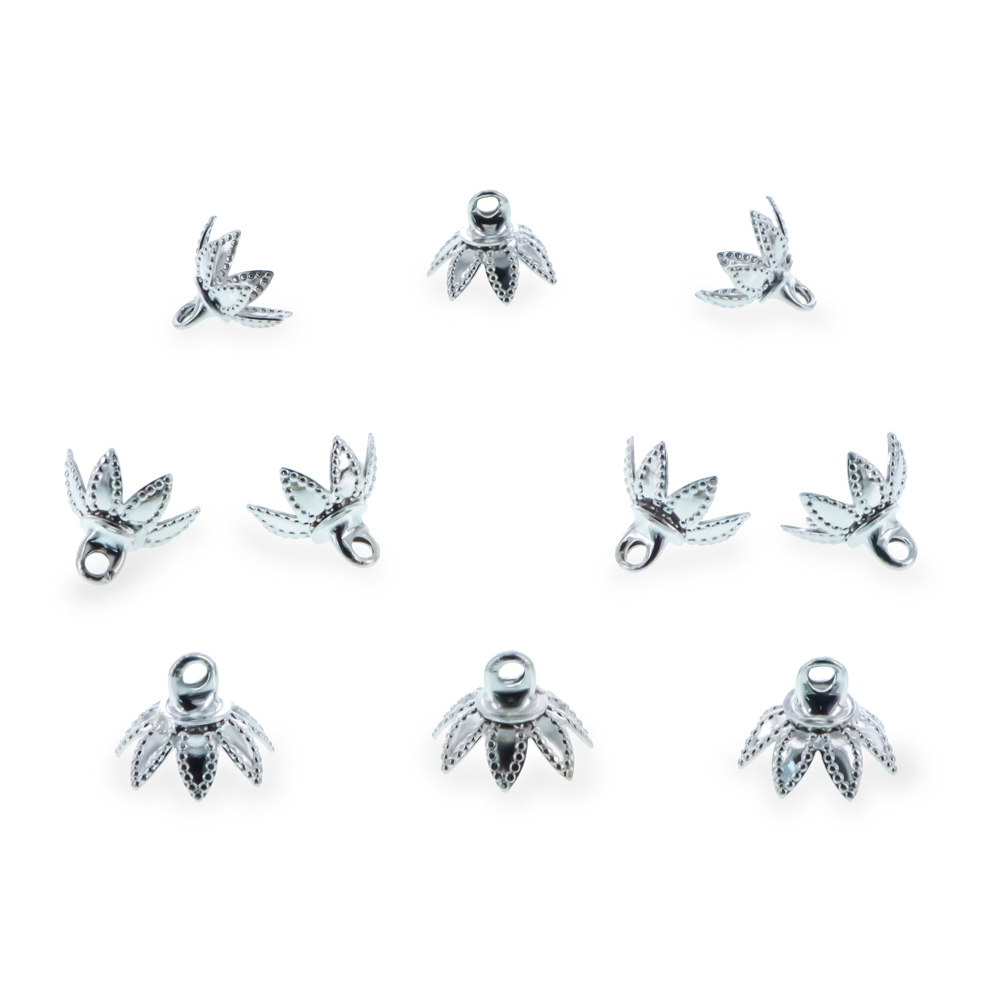 10 Filigree Petal Silver Tone Brass Metal Ornament Caps - Ball or Egg Top Findings, End Caps 0.35 Inches (9 mm) in Silver color