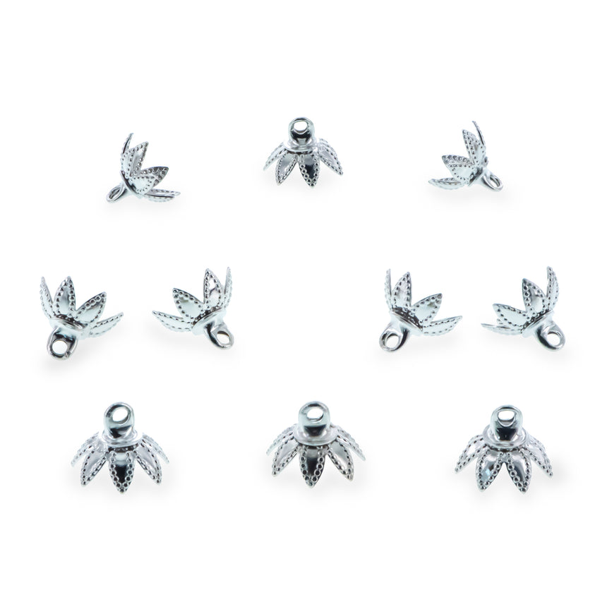 10 Filigree Petal Silver Tone Brass Metal Ornament Caps - Ball or Egg Top Findings, End Caps 0.35 Inches (9 mm) in Silver color