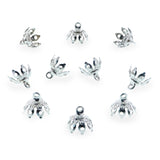 10 Lotus Petal Filigree Silver Brass Metal Ornament Caps - Ball or Egg Top Findings, End Caps 0.35 Inches (9 mm) in Silver color