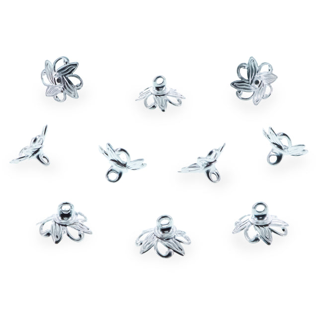 10 Floral Lily Silver Brass Metal Ornament Caps Ball or Egg Top Findings, End Caps  0.35 Inches (9 mm) in Silver color