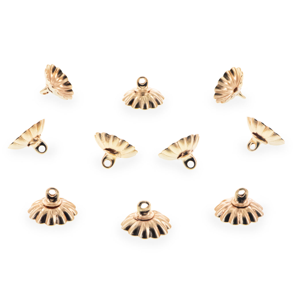 10 Fluted Bell-Flower Gold Brass Metal Ornament Caps - Ball or Egg Top Findings, End Caps   0.39 Inches (10 mm) in Gold color
