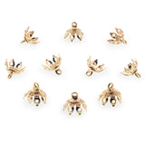 10 Lotus Petal Filigree Gold Brass Metal Ornament Caps Ball or Egg Top Findings, End Caps 0.35 Inches (9 mm) in Gold color