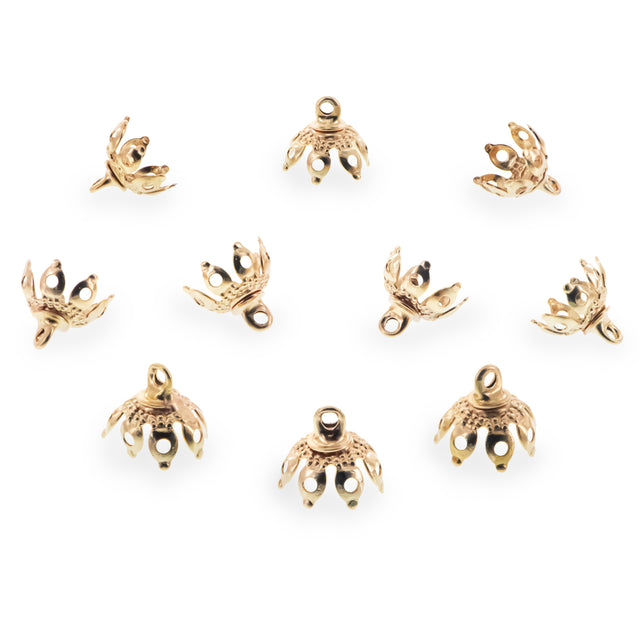 10 Lotus Petal Filigree Gold Brass Metal Ornament Caps Ball or Egg Top Findings, End Caps 0.35 Inches (9 mm) in Gold color