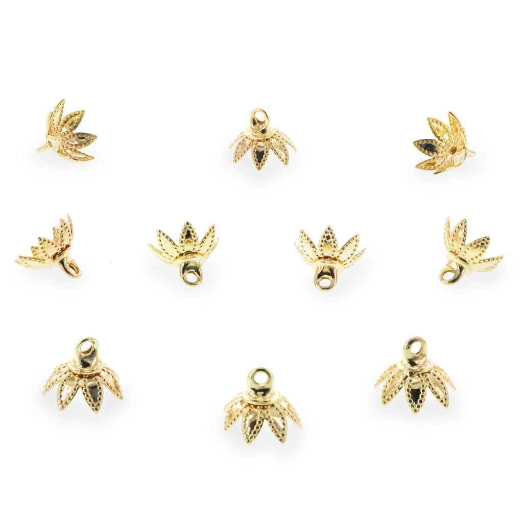 10 Filigree Petal Gold Brass Metal Ornament Caps Ball or Egg Top Findings, End Caps 0.35 Inches (9 mm) in Gold color