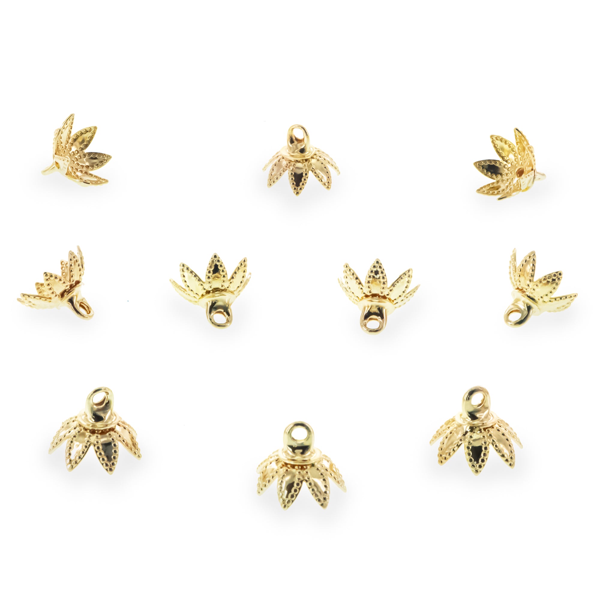 10 Filigree Petal Gold Brass Metal Ornament Caps Ball or Egg Top Findings, End Caps 0.35 Inches (9 mm) in Gold color