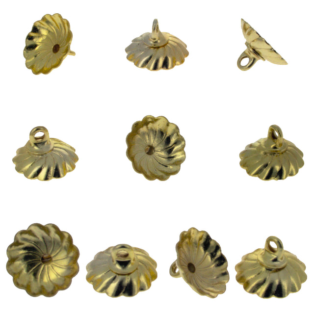 10 Medium Gold Tone Metal Ornament Caps - Egg Top Findings, End Caps in Gold color,  shape