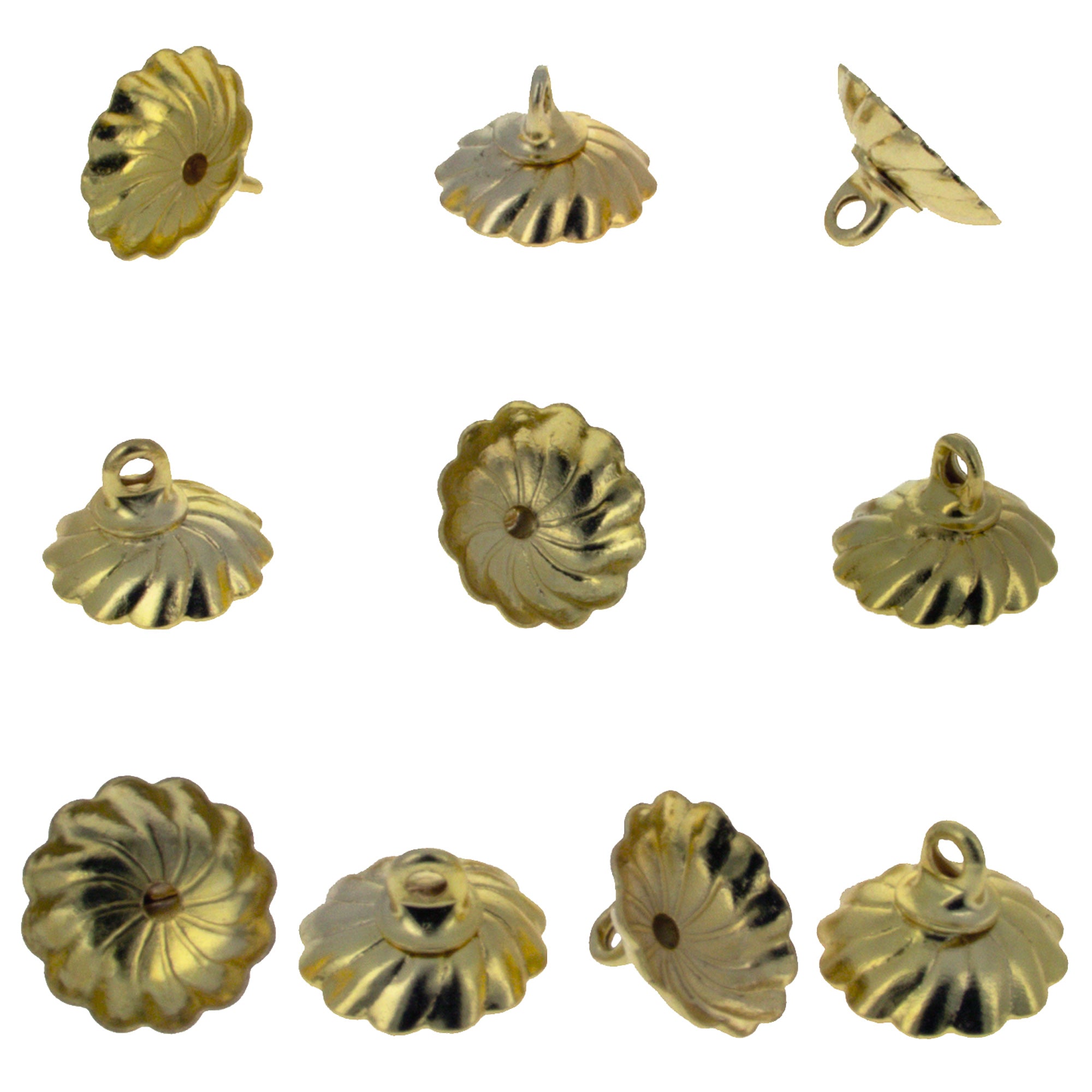 10 Medium Gold Tone Metal Ornament Caps - Ball or Egg Top Findings, End Caps 0.38 Inches (10mm) in Gold color