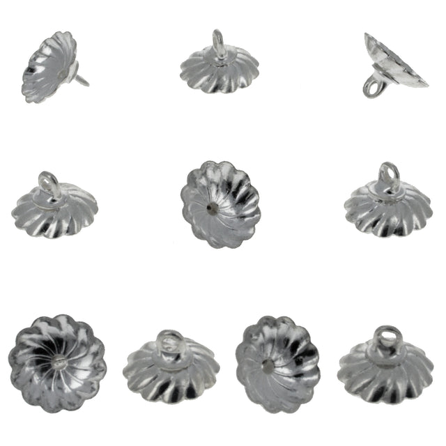 10 Silver Tone Metal Ornament Caps - Egg Top Findings, End Caps in Silver color,  shape
