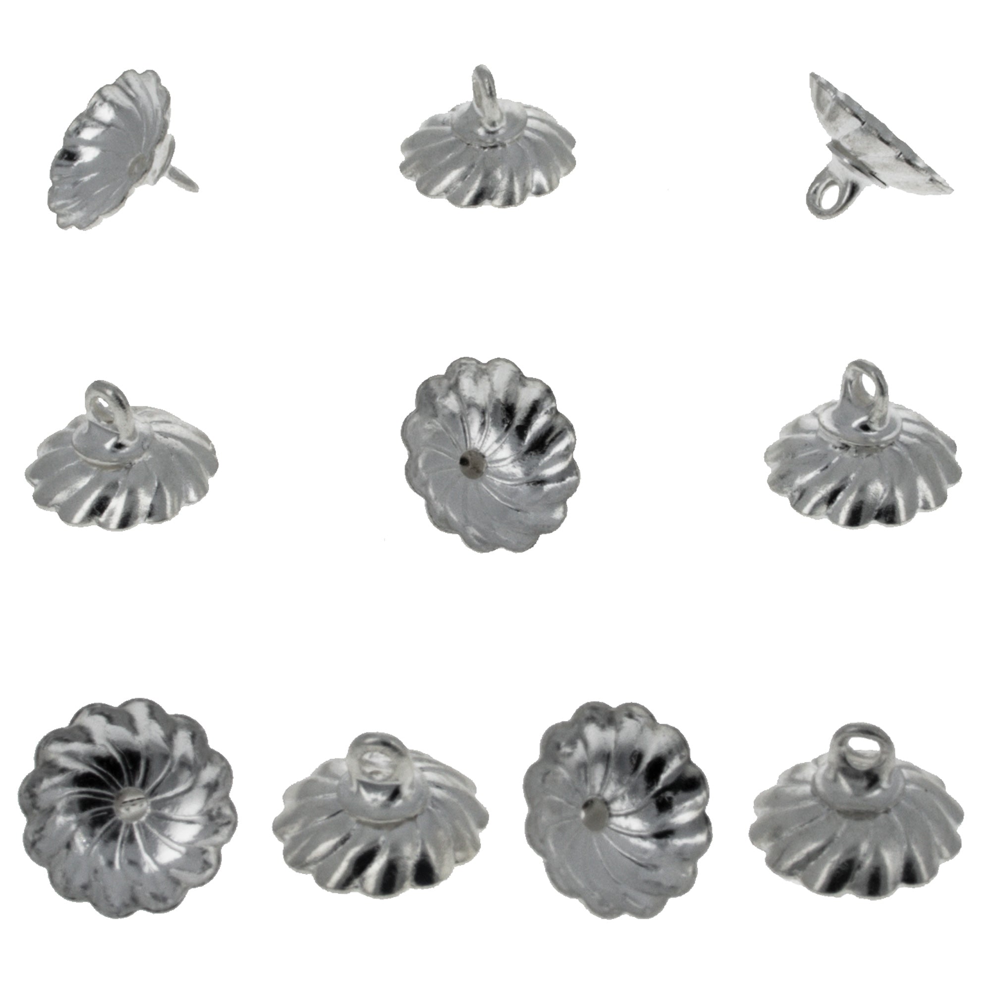 10 Silver Tone Metal Ornament Caps - Ball or Egg Top Findings, End Caps 0.38 Inches (10mm) in Silver color