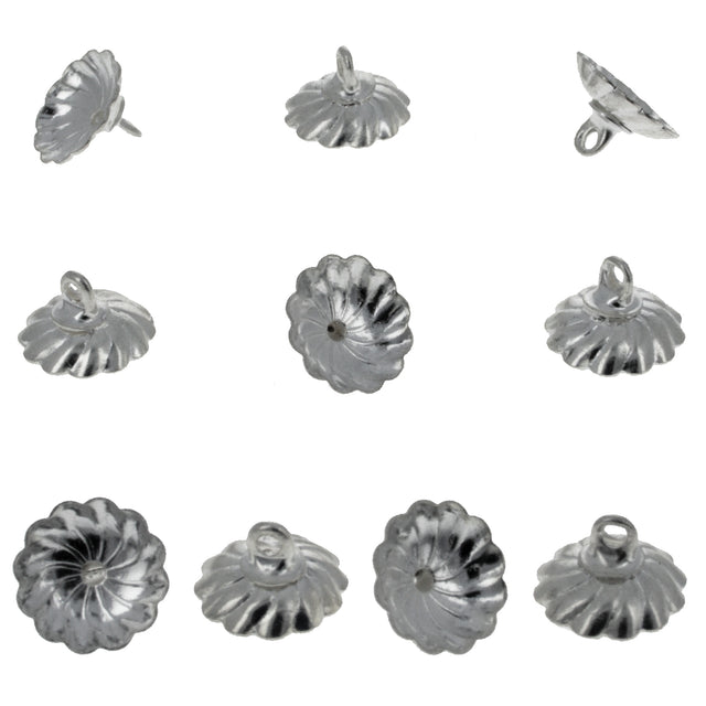 10 Silver Tone Metal Ornament Caps - Ball or Egg Top Findings, End Caps 0.38 Inches (10mm) in Silver color