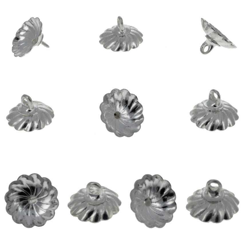 10 Silver Tone Metal Ornament Caps - Ball or Egg Top Findings, End Caps 0.38 Inches (10mm) in Silver color