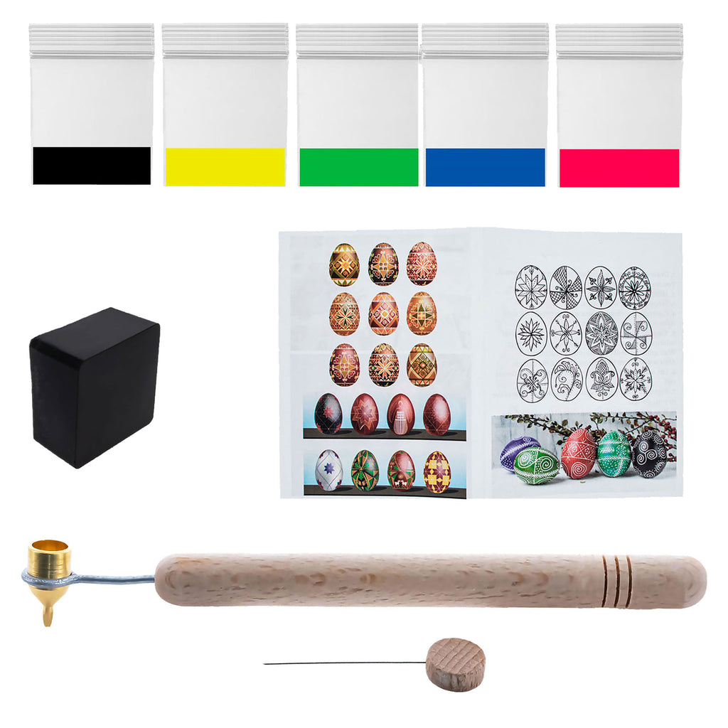 0.3 mm Fine Brass Tip Brass Kistka, Beeswax, 5 Dyes, Instructions Ukrainian Easter Egg Decorating Kit in Multi color