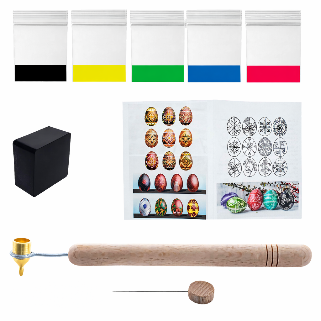 0.3 mm Fine Brass Tip Kistka, Beeswax, 5 Dyes, Instructions Ukrainian Easter Egg Decorating Kit in Multi color