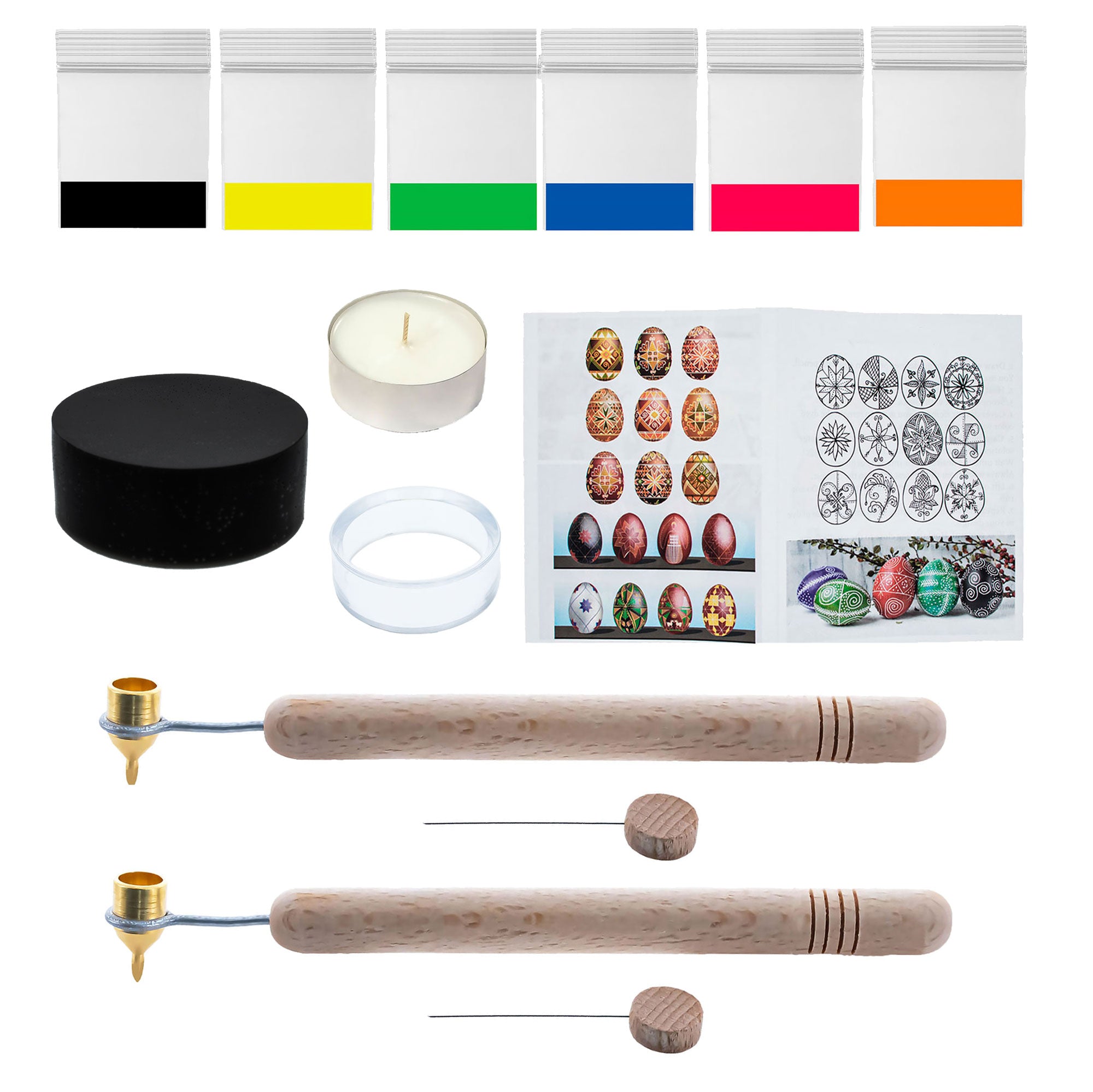2 Kistkas Pens (0.3 mm, 0.4 mm), Beeswax, 6 Dyes, Candle, Stand and Instructions Ukrainian Easter Egg Decorating Kit 12 Pieces DIY Craft Set in Multi color