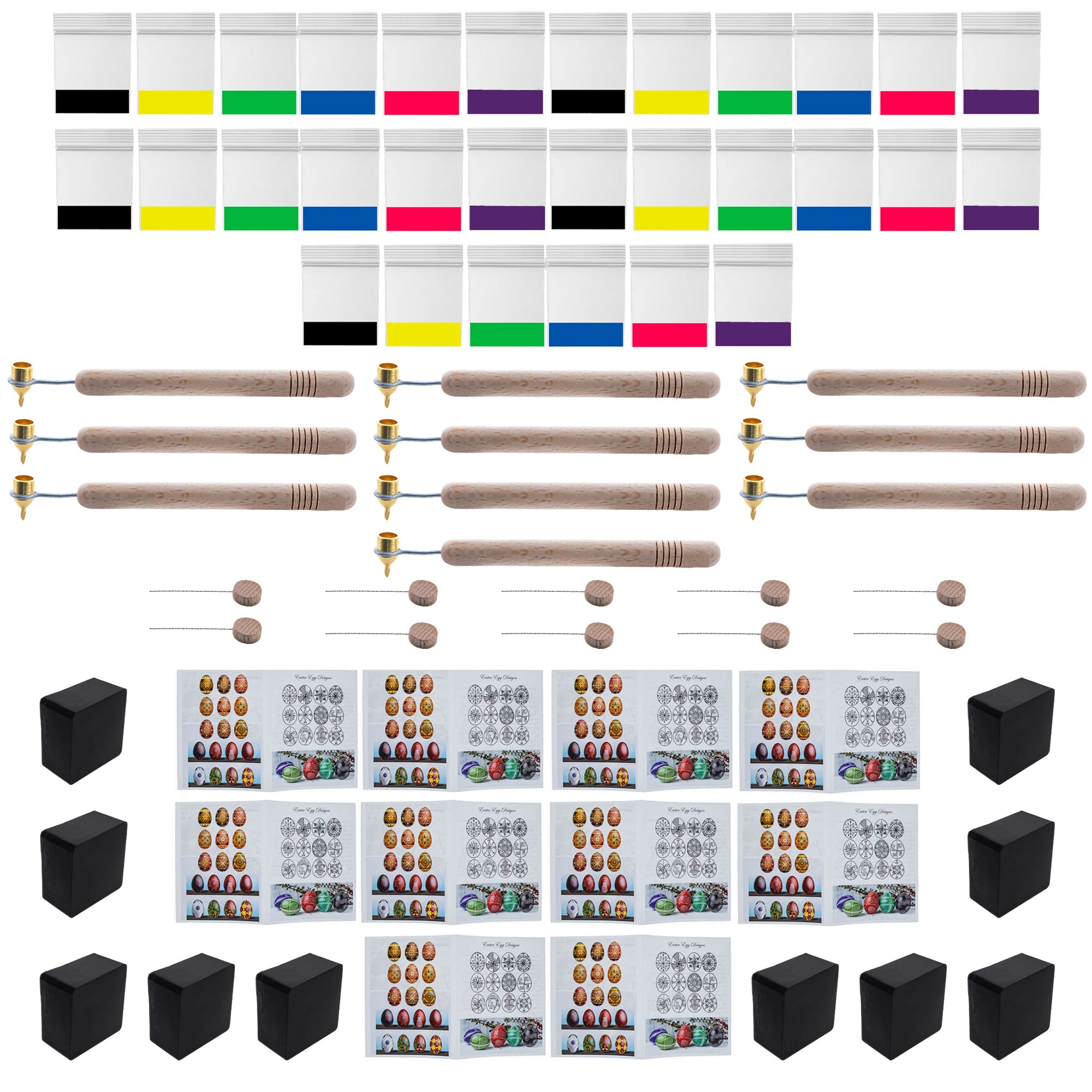 10 x Heavy Kistkas, 10 x Beeswax, 30 x Dyes, 10 x Wires, and 10 x Instructions Easter Egg Decorating Teacher Kit in Multi color