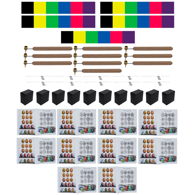 10 x Heavy Kistkas, 10 x Beeswax, 30 x Dyes, 10 x Wires, and 10 x Instructions Easter Egg Decorating Teacher Kit in Multi color,  shape