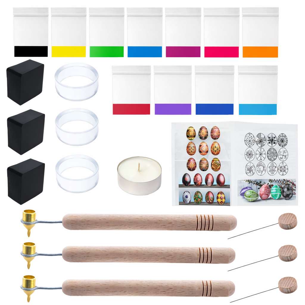 3 Kistka Pens, 10 Dyes, 3 Beeswax, 3 Stands, 3 Wires, Candle, Instructions Pysanky Ukrainian Easter Egg Decorating Kit 24 Pcs Craft DIY Set in Multi color