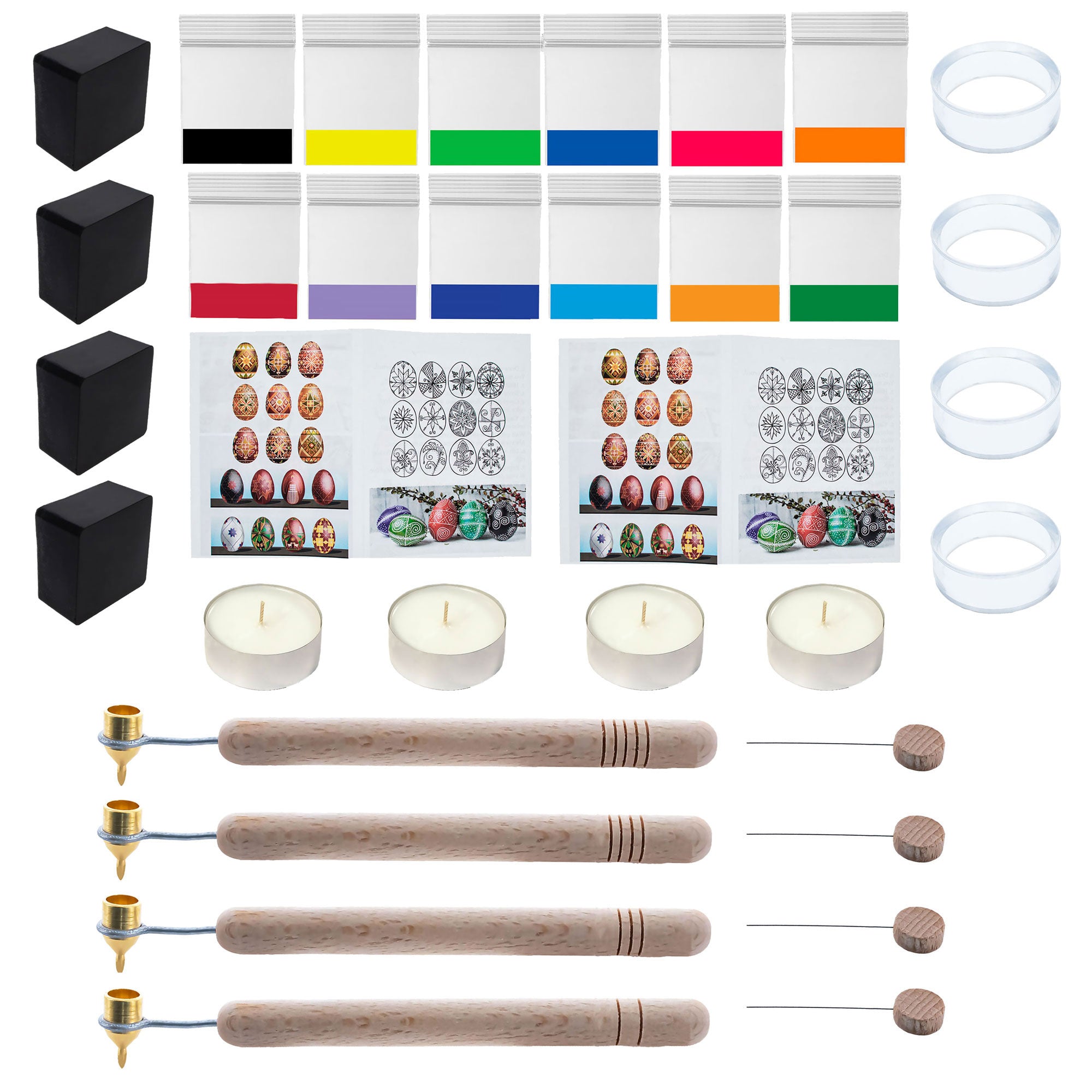 4 Kistka Pens, 12 Dyes, 4 Beeswax, 4 Stands, 4 Wires, 4 Candles, 2 Instructions Pysanky Ukrainian Easter Egg Decorating Kit 34 Pcs Craft DIY Set in Multi color