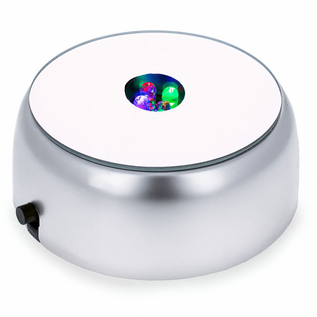 Battery Operated Round Egg Sphere Stand Holder Display Colorful LED in Silver color Round