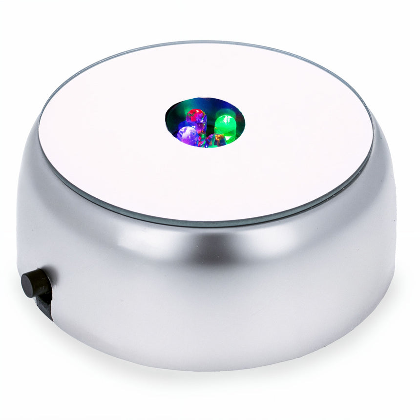 Battery Operated Round Egg Sphere Stand Holder Display Colorful LED in Silver color Round