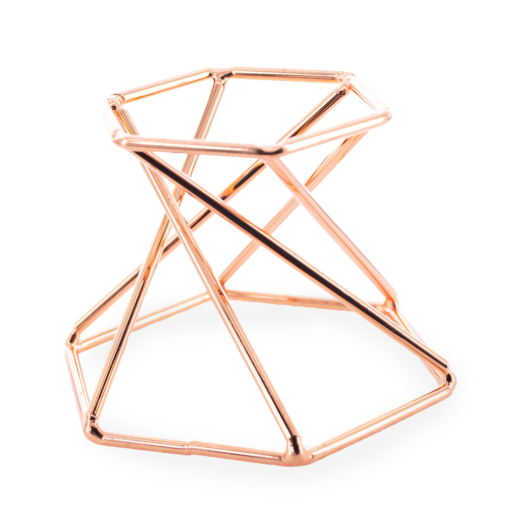 Hexagon Rose Gold Tone Metal Chicken and Goose Egg Stand Holder Display in Gold color