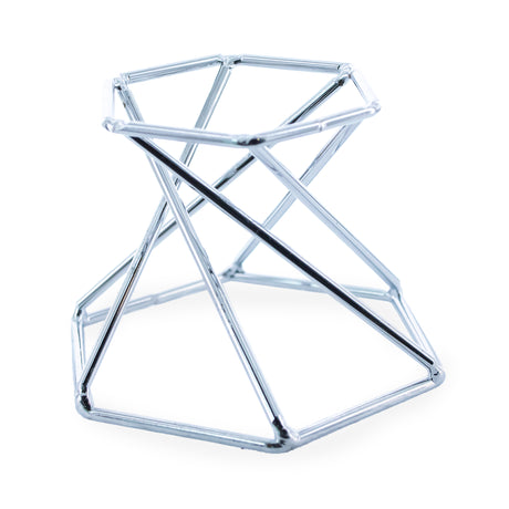 Hexagon Silver Tone Metal Chicken and Goose Egg Stand Holder Display in Silver color,  shape