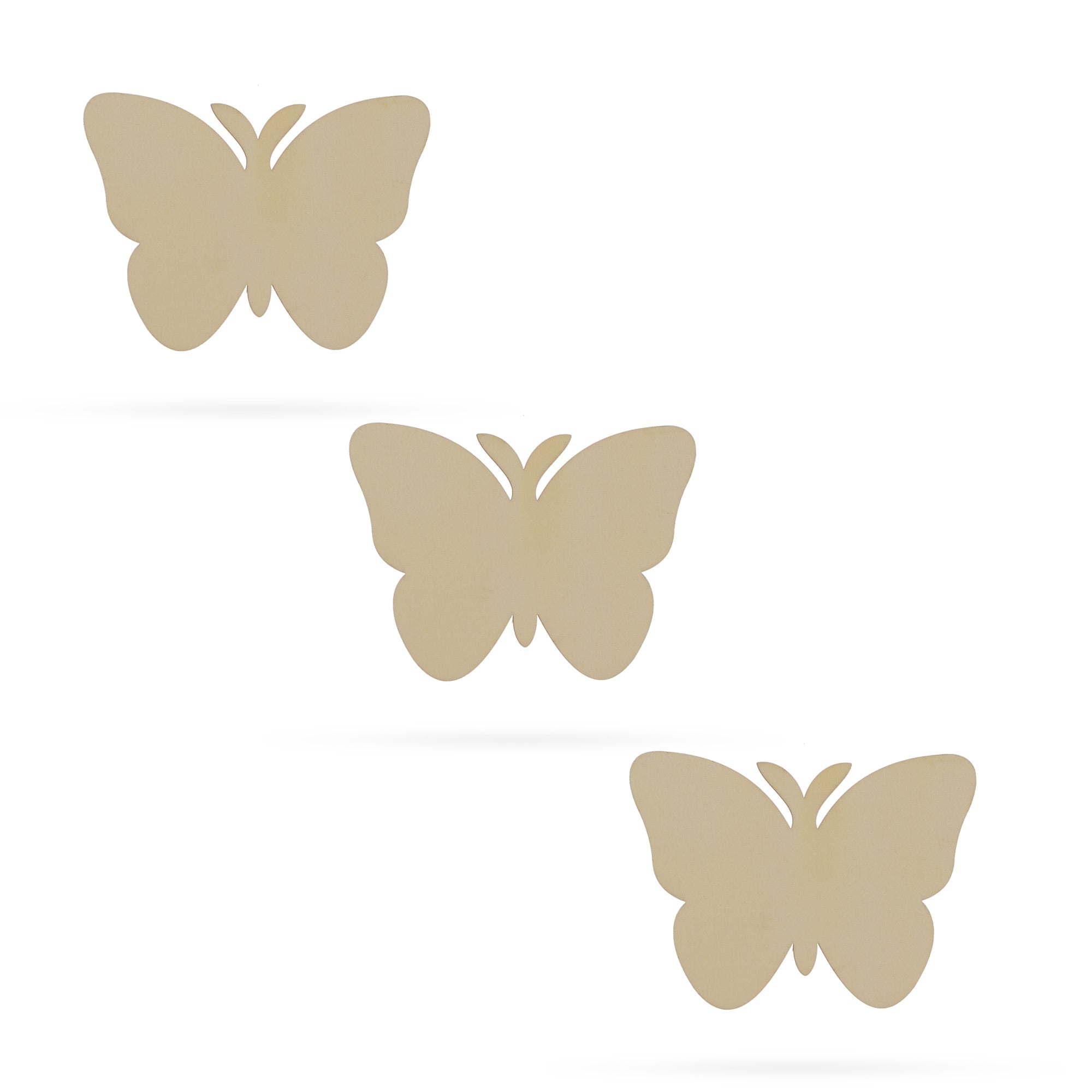 3 Butterflies Unfinished Wooden Shapes Craft Cutouts DIY Unpainted 3D Plaques 4 Inches in Beige color