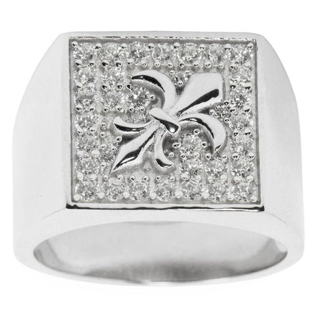 Fleur de Lis Sterling Silver Men's Ring (Size 9) in Silver color