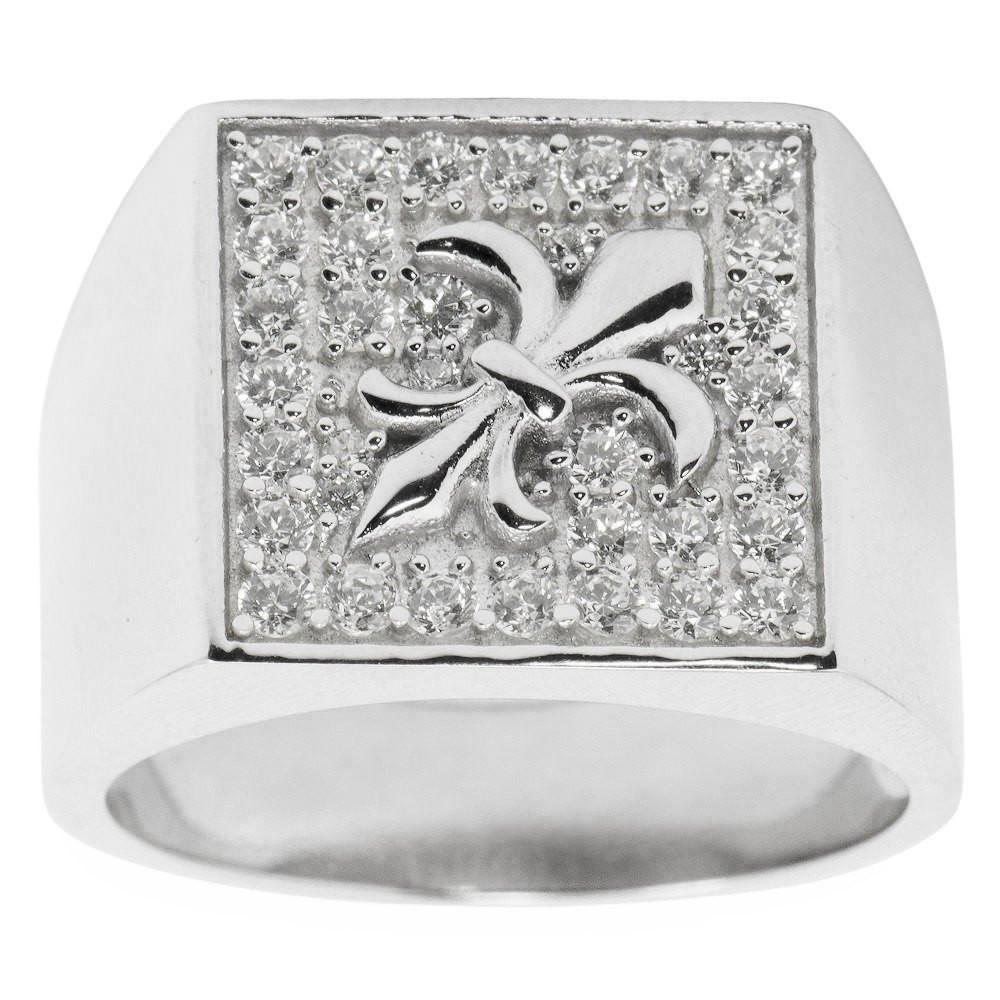 Fleur de Lis Sterling Silver Men's Ring (Size 9) in Silver color,  shape
