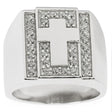 Cross on Crystals Sterling Silver Men's Ring (Size 10) in Silver color,  shape