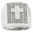 Cross on Crystals Sterling Silver Men's Ring (Size 10) in Silver color